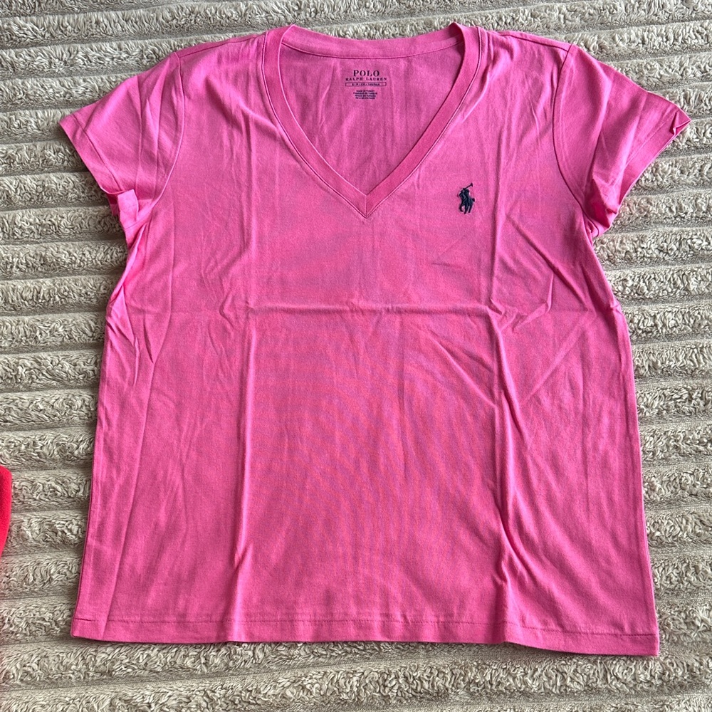 Polo by Ralph Lauren Pink V-Neck Short Sleeve Tee with Navy Pony